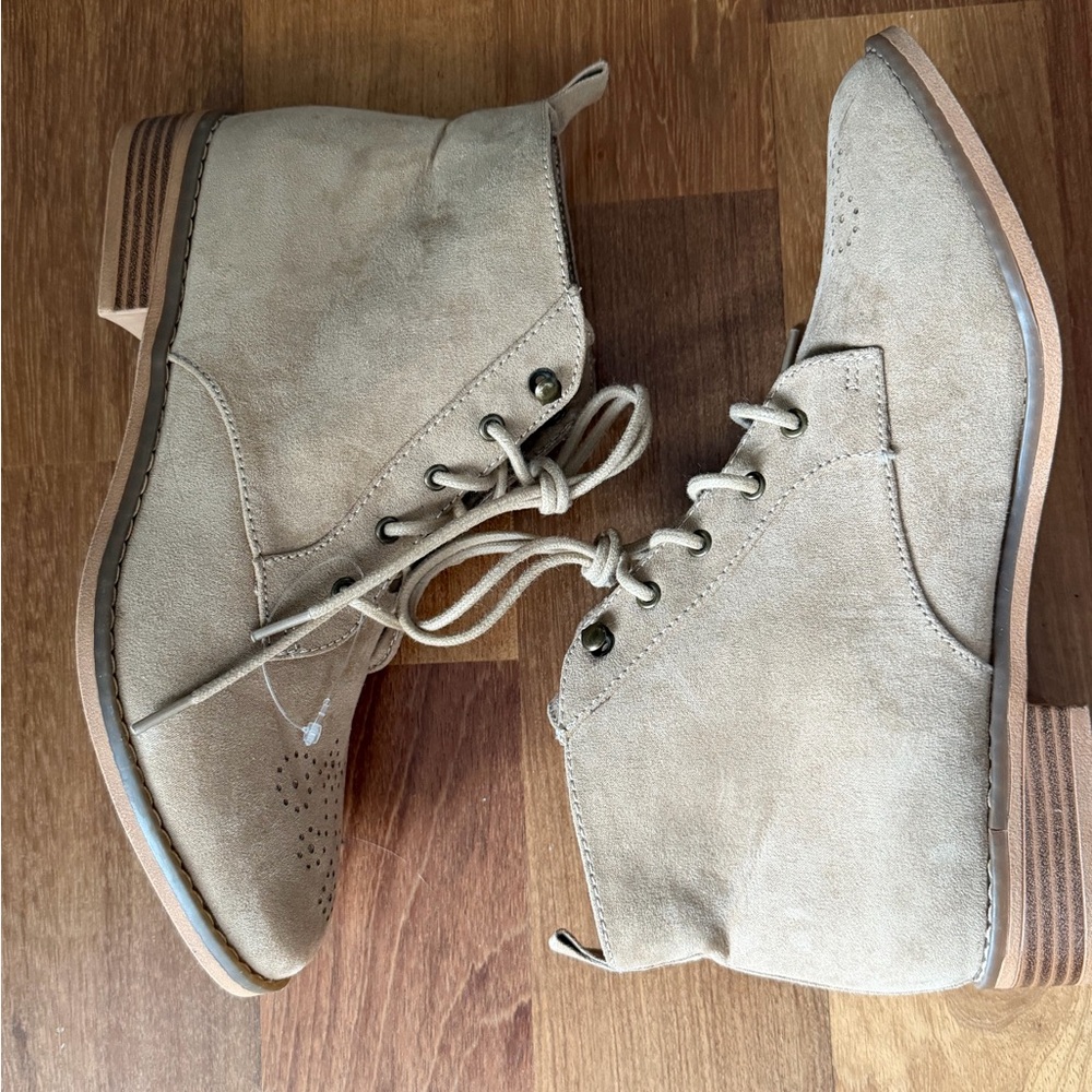 Women's Beige Suede Lace-Up Ankle Boots